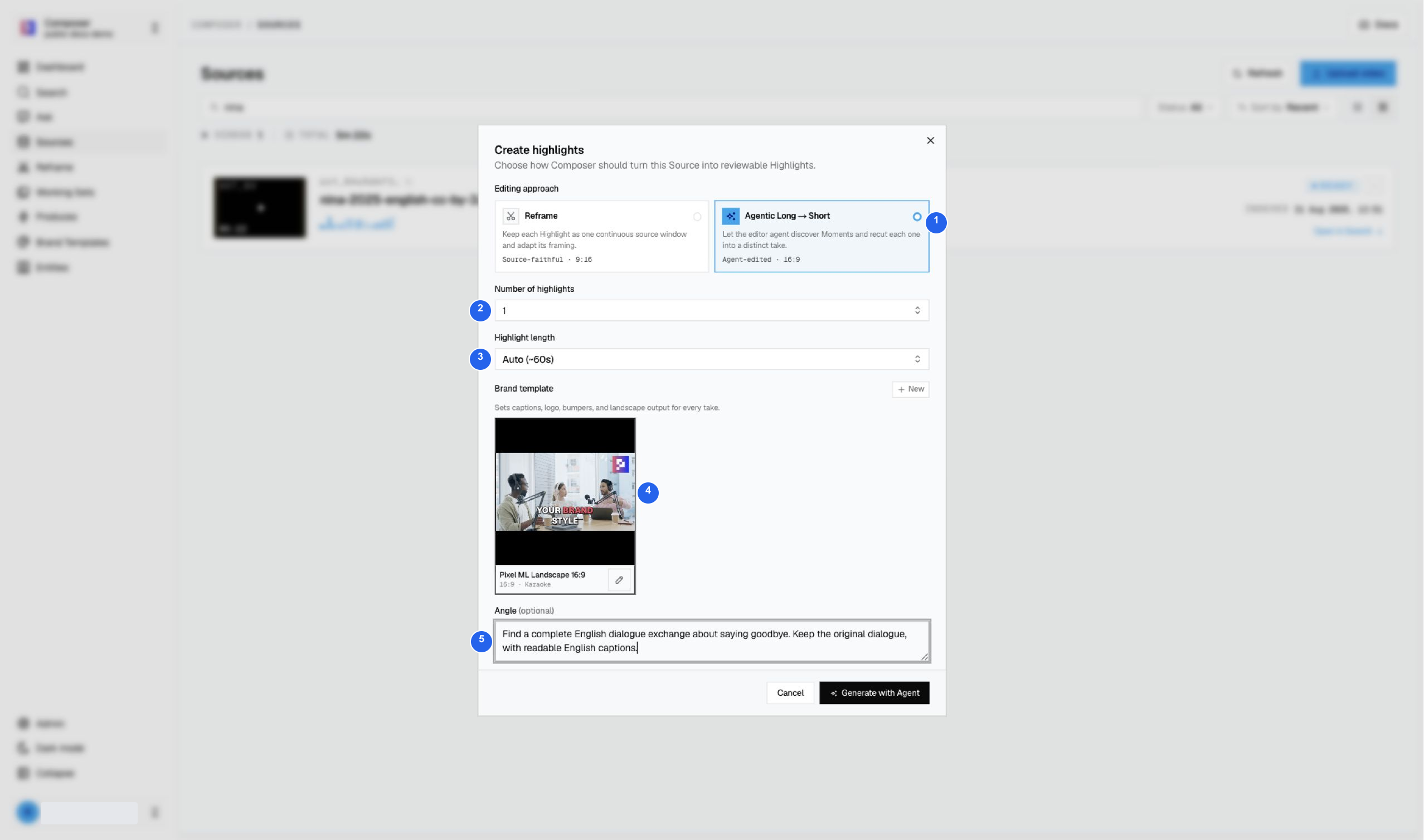 Agentic Nina setup with a simple dialogue angle and Pixel ML Landscape template