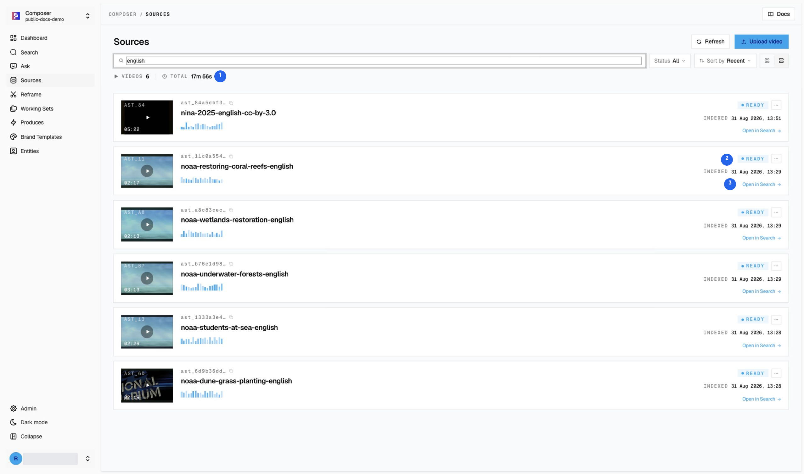 Six new sources Ready in list view